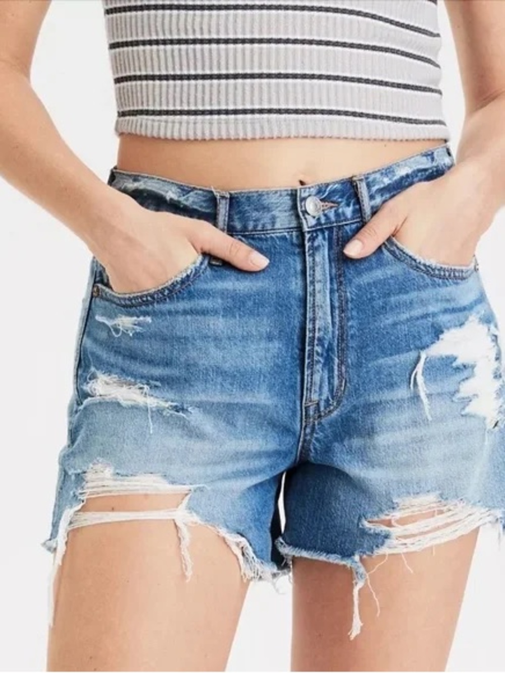 American Eagle Highest Rise 90’s Boyfriend distressed Jeans Shorts - Picture 3 of 16
